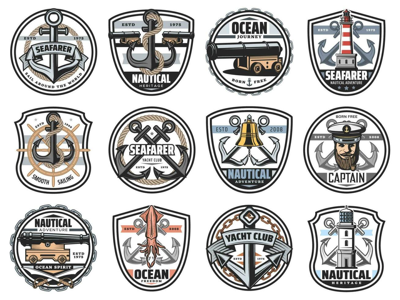 Nautical marine vector icons sailing or yacht club