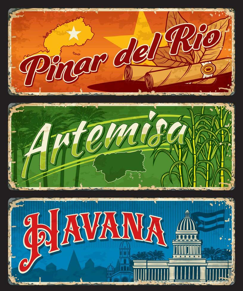 Pinar del Rio, Artemisa and Havana Cuban regions vector