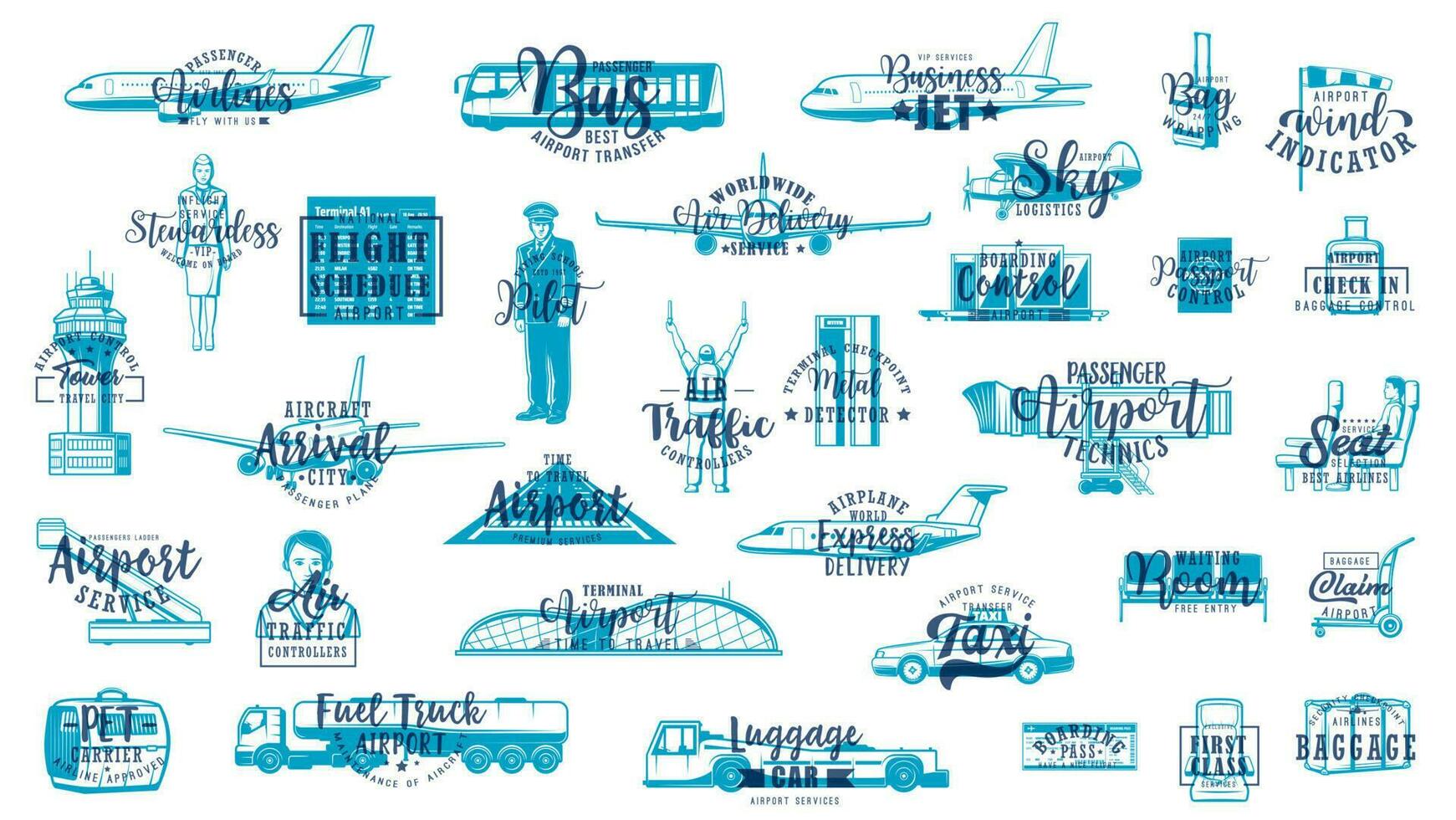 Airport sketches of air transportation and travel vector