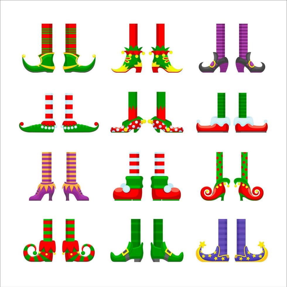 Cartoon elves legs vector icons set, feet, stoking