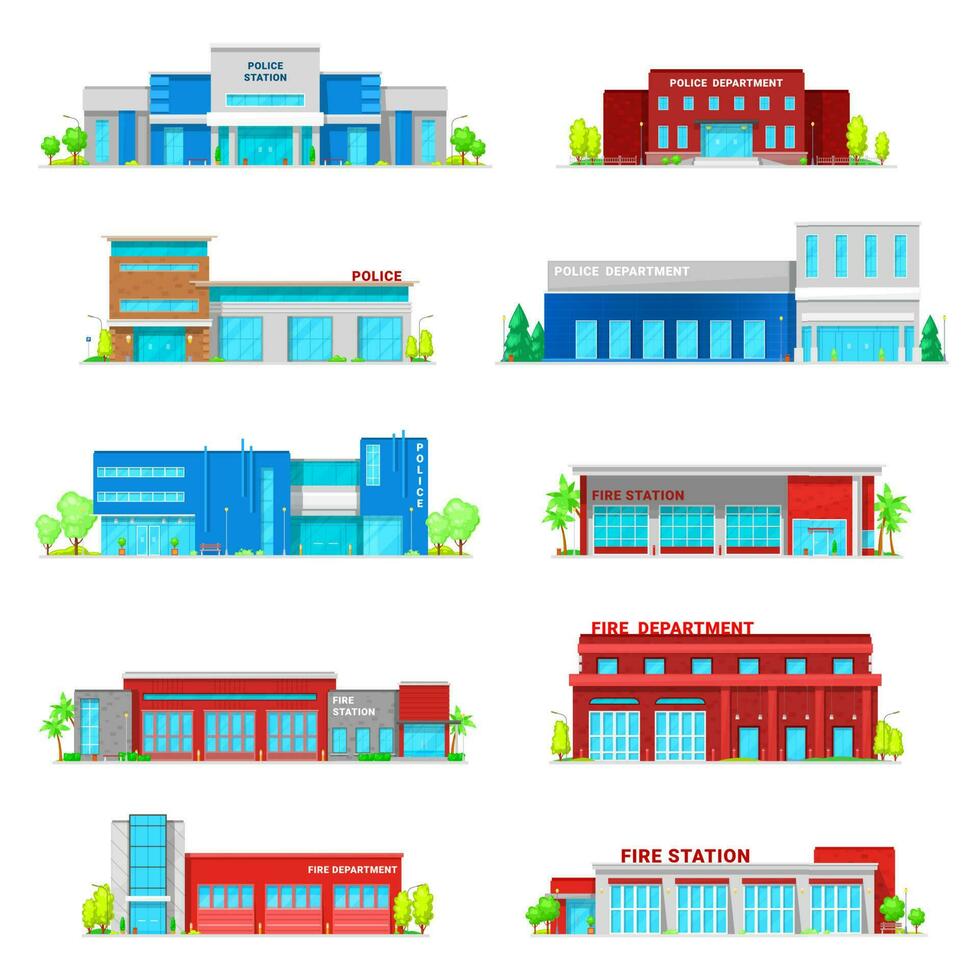 Police department and fire station building icons vector