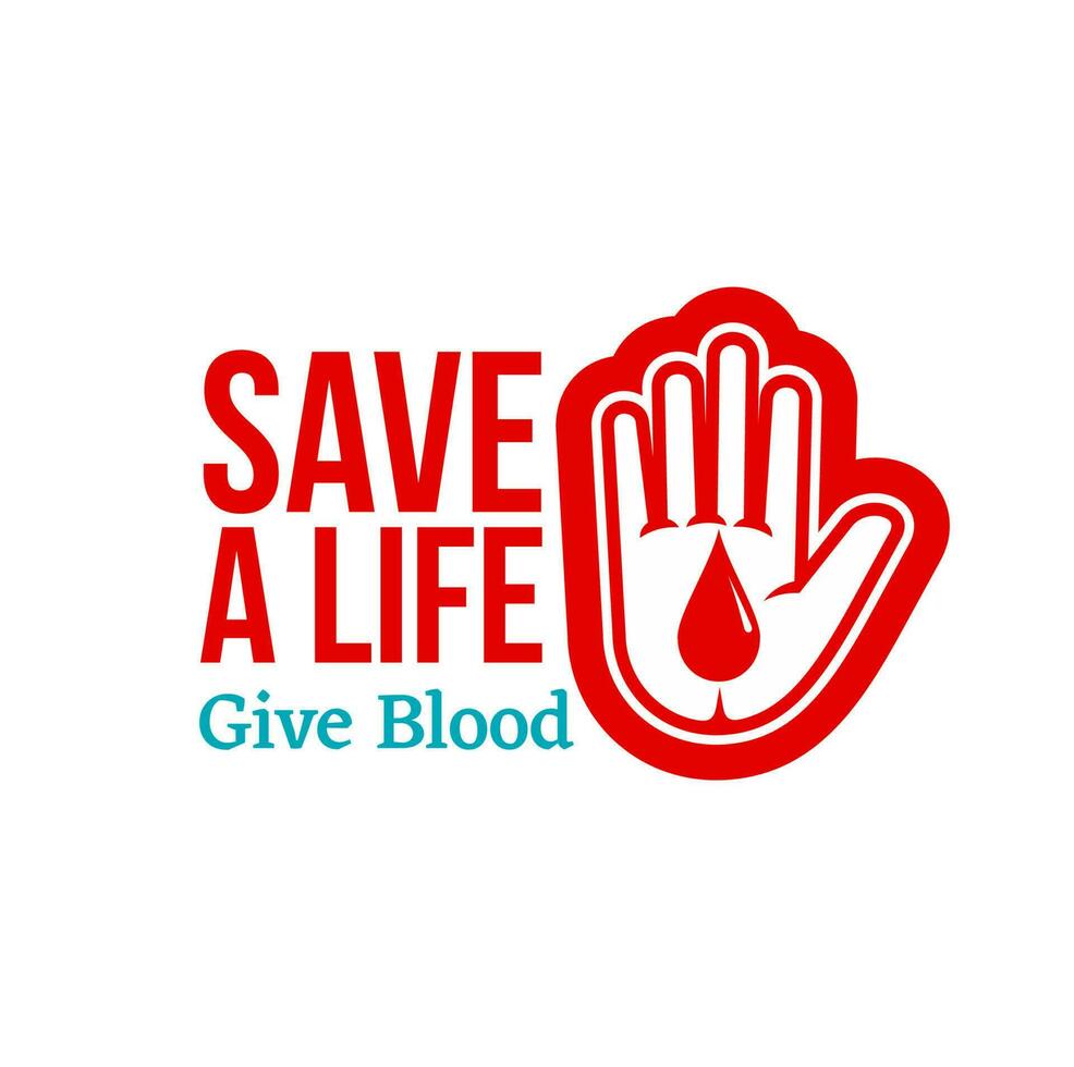 Donate blood vector icon, donor hand and red drop