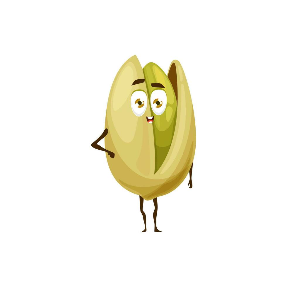 dibujos animados pistacho personaje nuez con gracioso cara vector