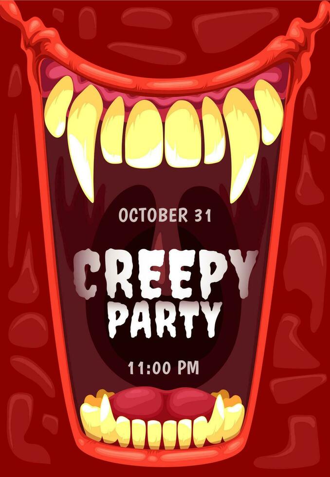 Halloween horror party invitation, vampire mouth vector