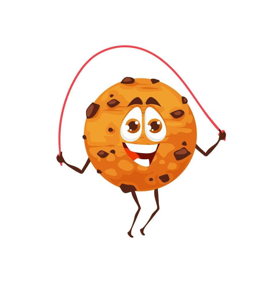 Cartoon oatmeal cookie with chocolate jumping rope vector