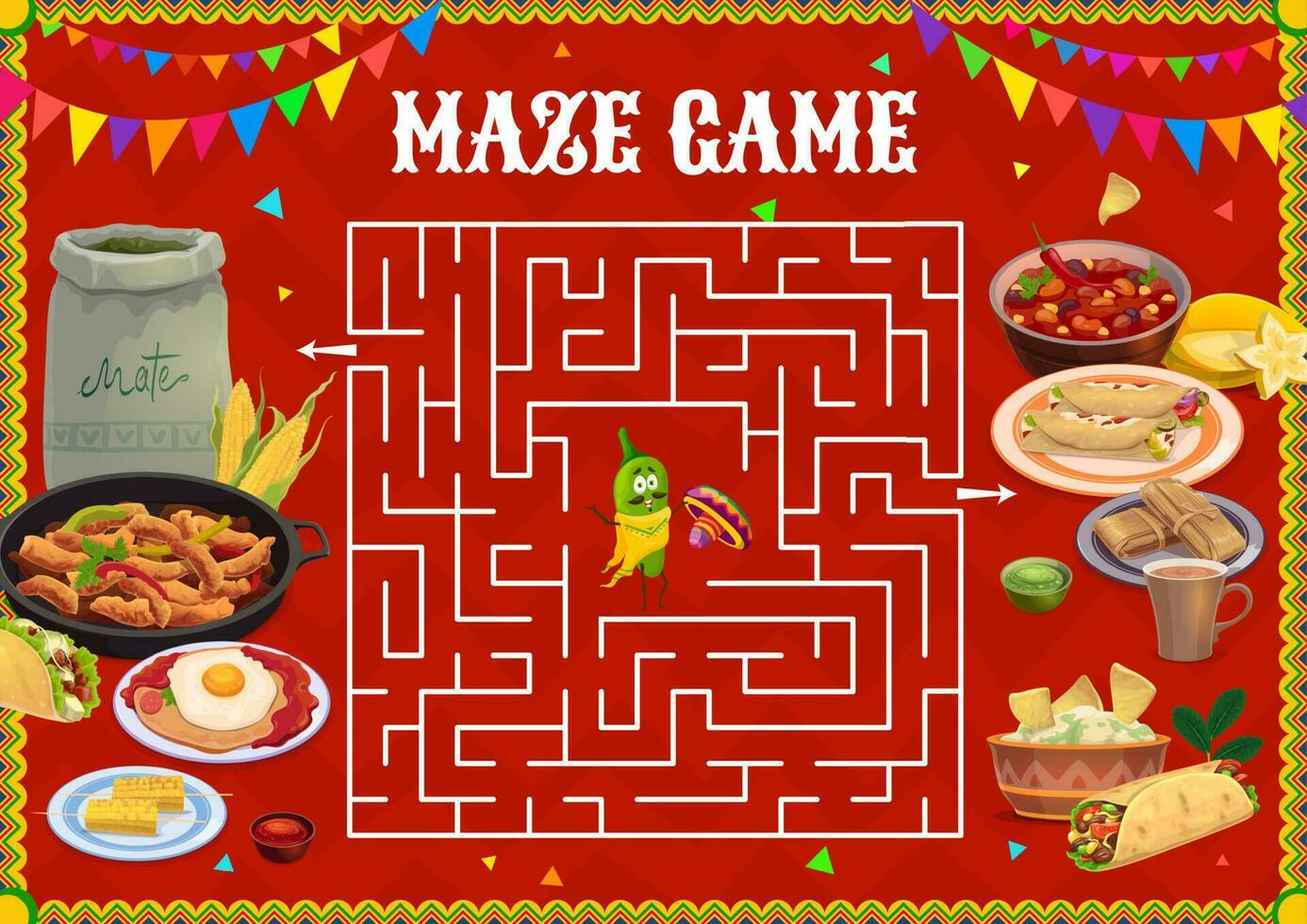 Labyrinth maze game help jalapeno pepper find exit vector