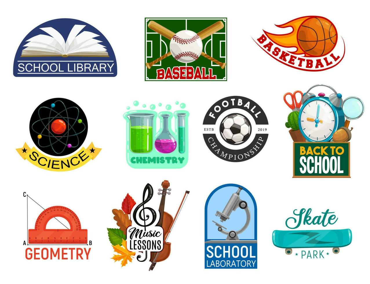 Education icons of back to school and science vector