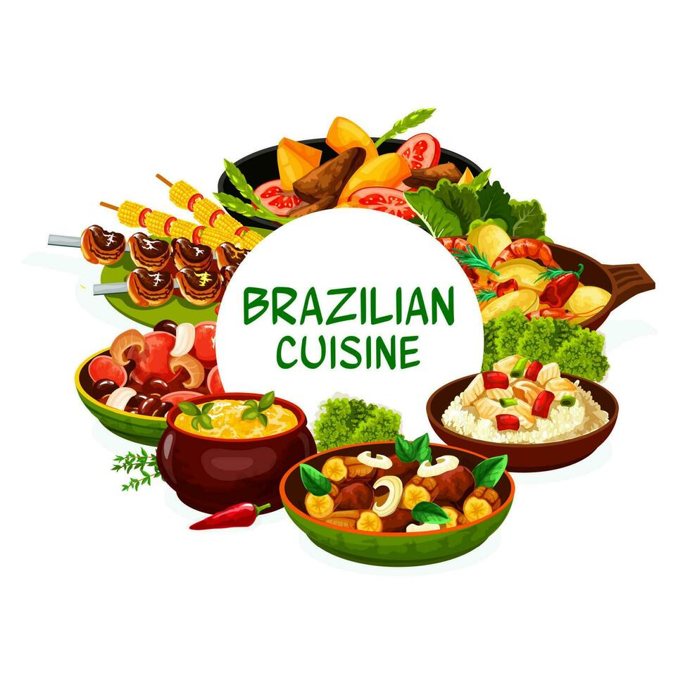 Brazilian cuisine food menu Brazil national dishes vector