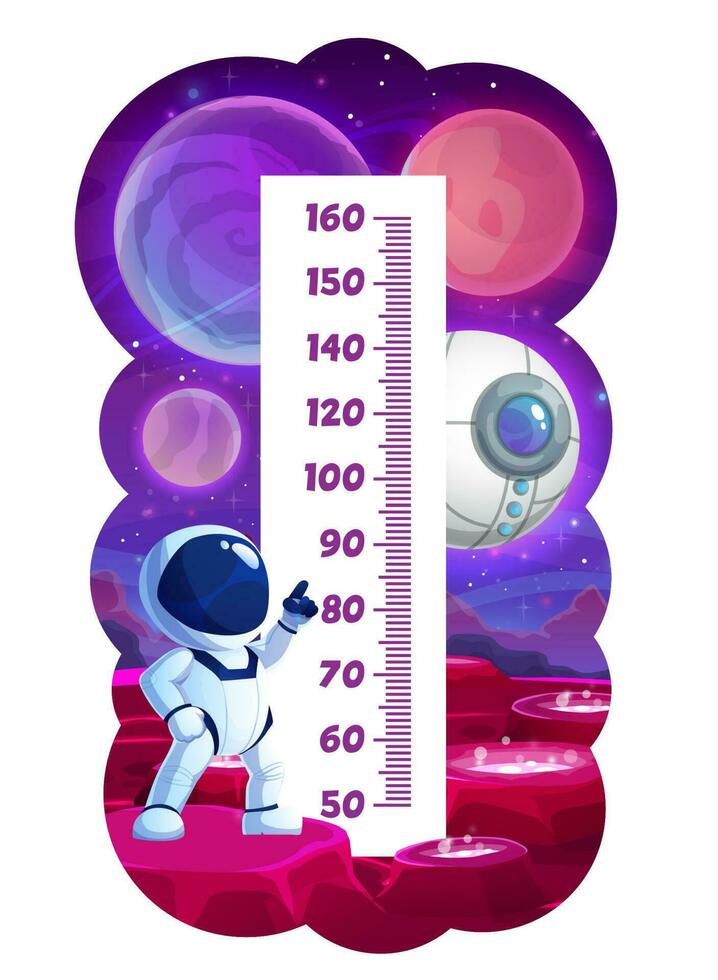 Kids height chart with space exploring astronaut vector