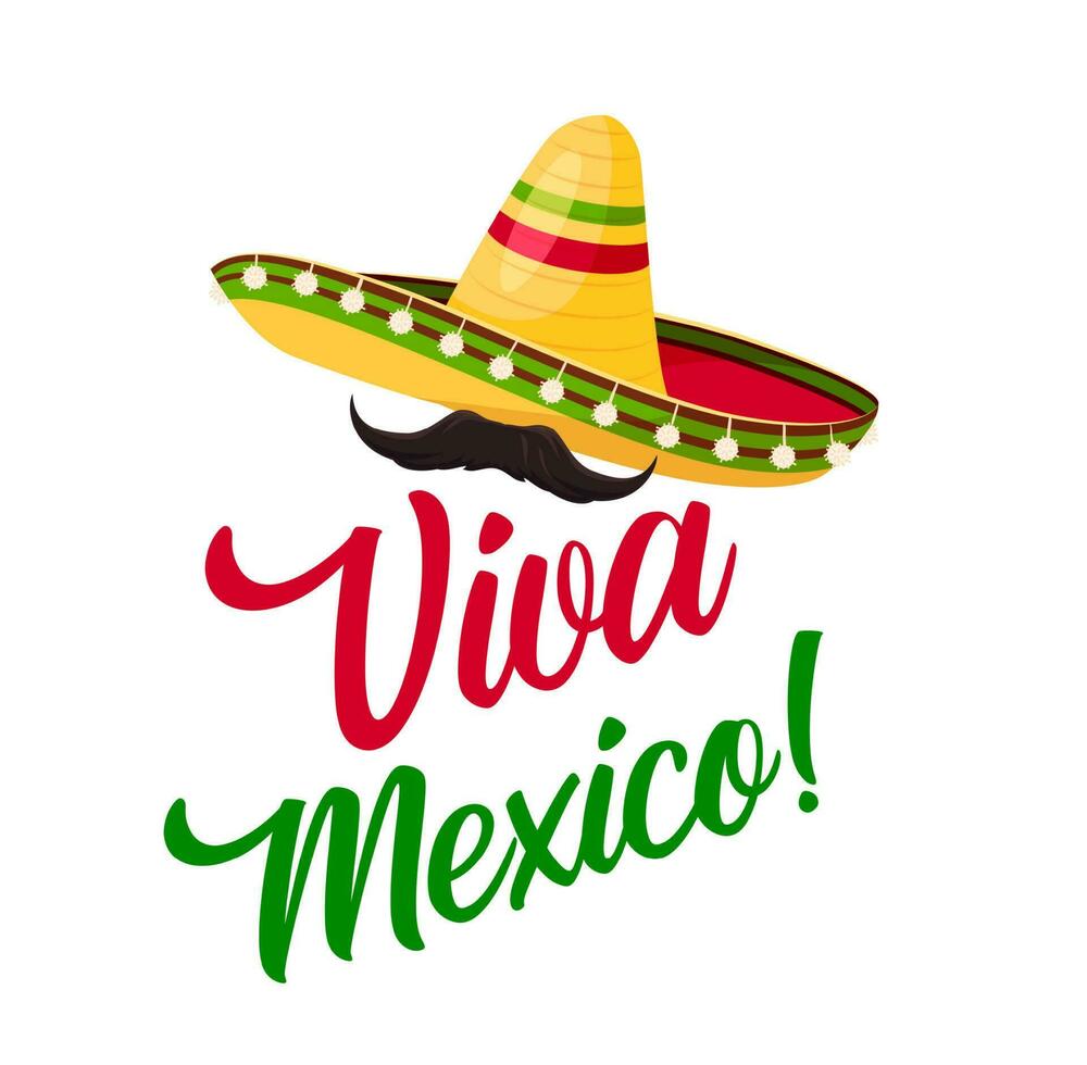 Viva Mexico sombrero and mustaches, Mexican fiesta vector