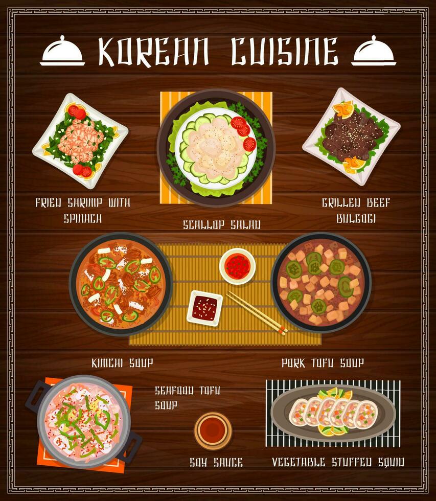 Korean food restaurant menu cover vector template