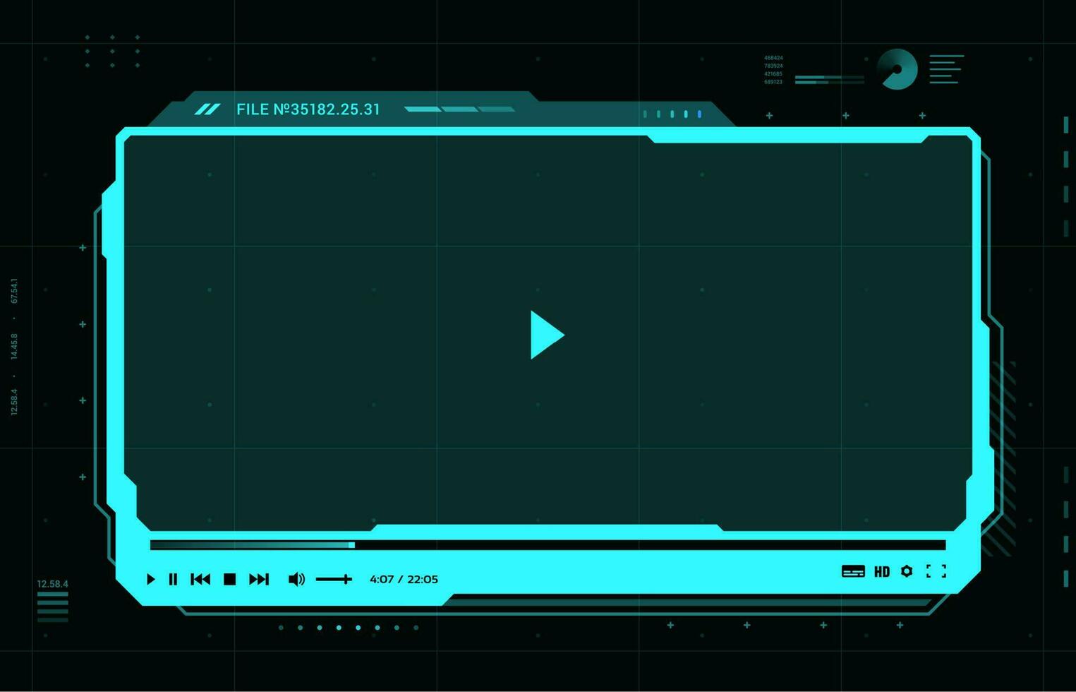 HUD futuristic video media player interface, skin vector