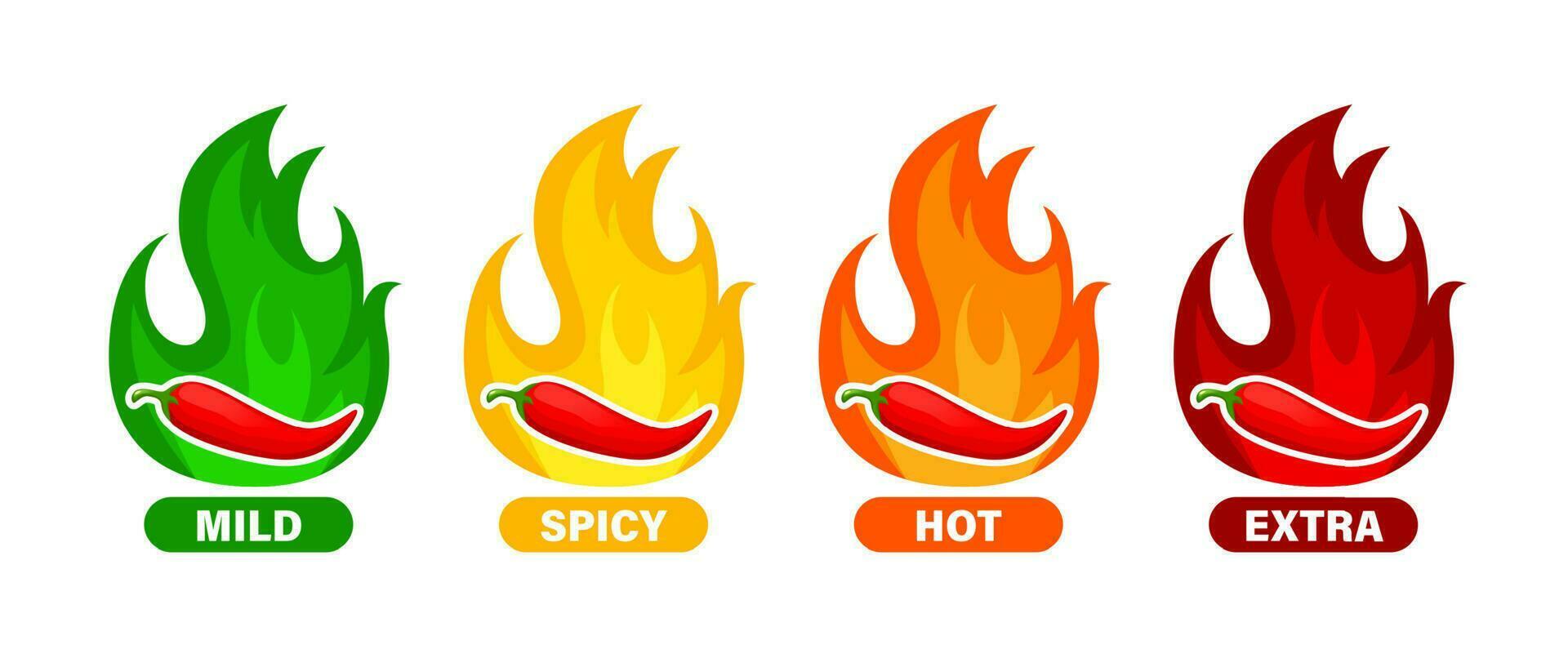 Hot spicy level labels, chili, cayenne or jalapeno vector