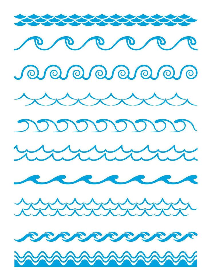 Wave patterns, frame borders, wavy line separators vector