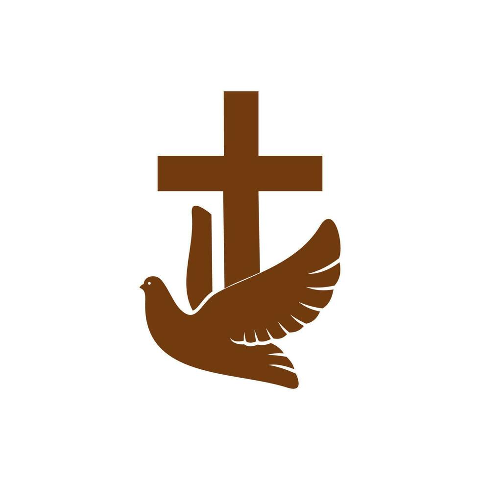 Crucifix and dove christian religion vector icon