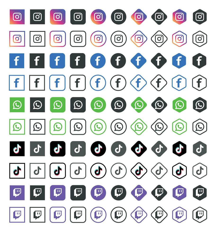 Popular social network symbols, social media logo icons collection vector