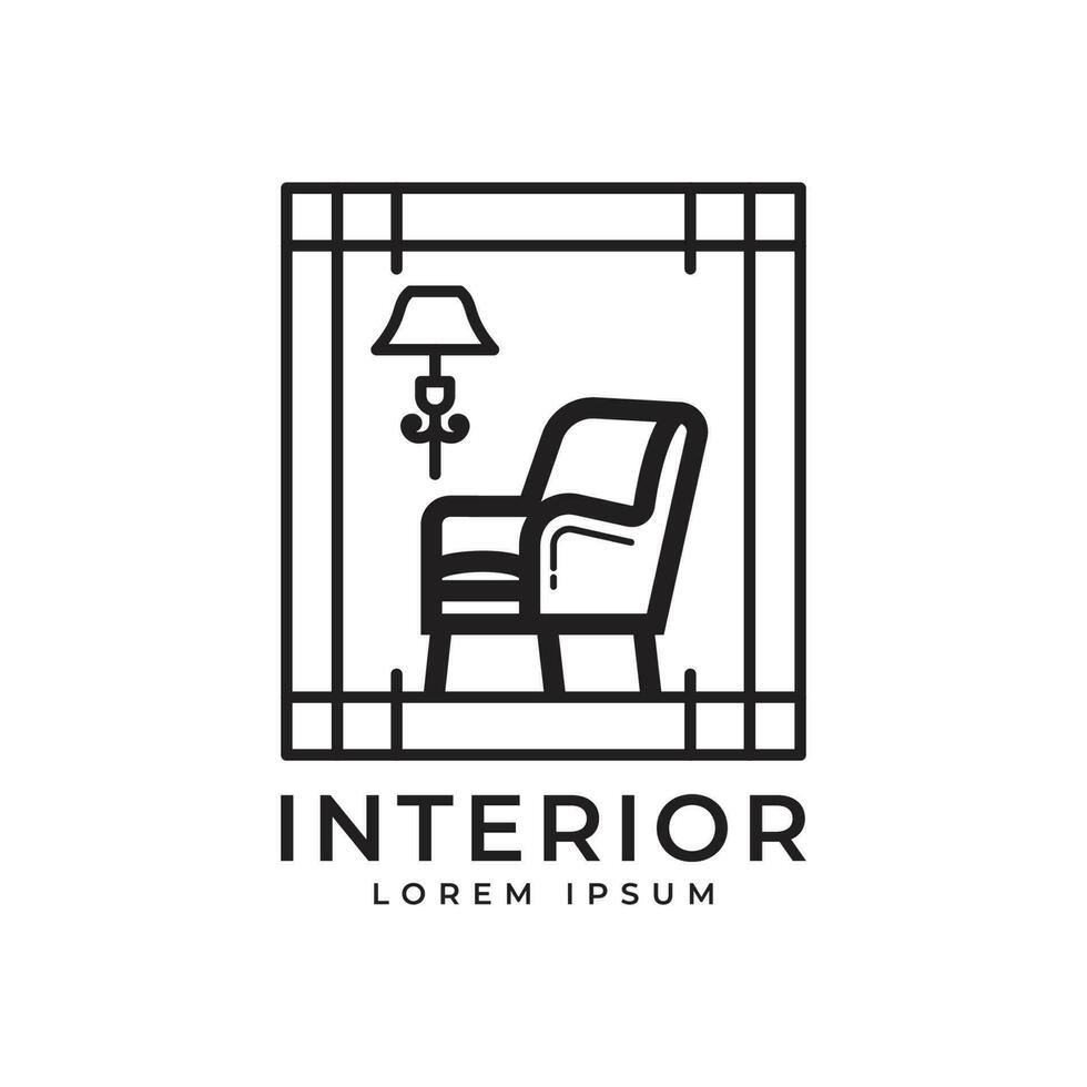 interior logo diseño hogar decoración sofá silla mueble concepto contorno estilo vector