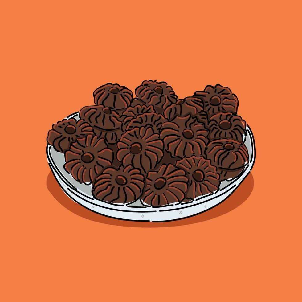 semprit chocolate cookies illustration vector design on a white plate and orange background