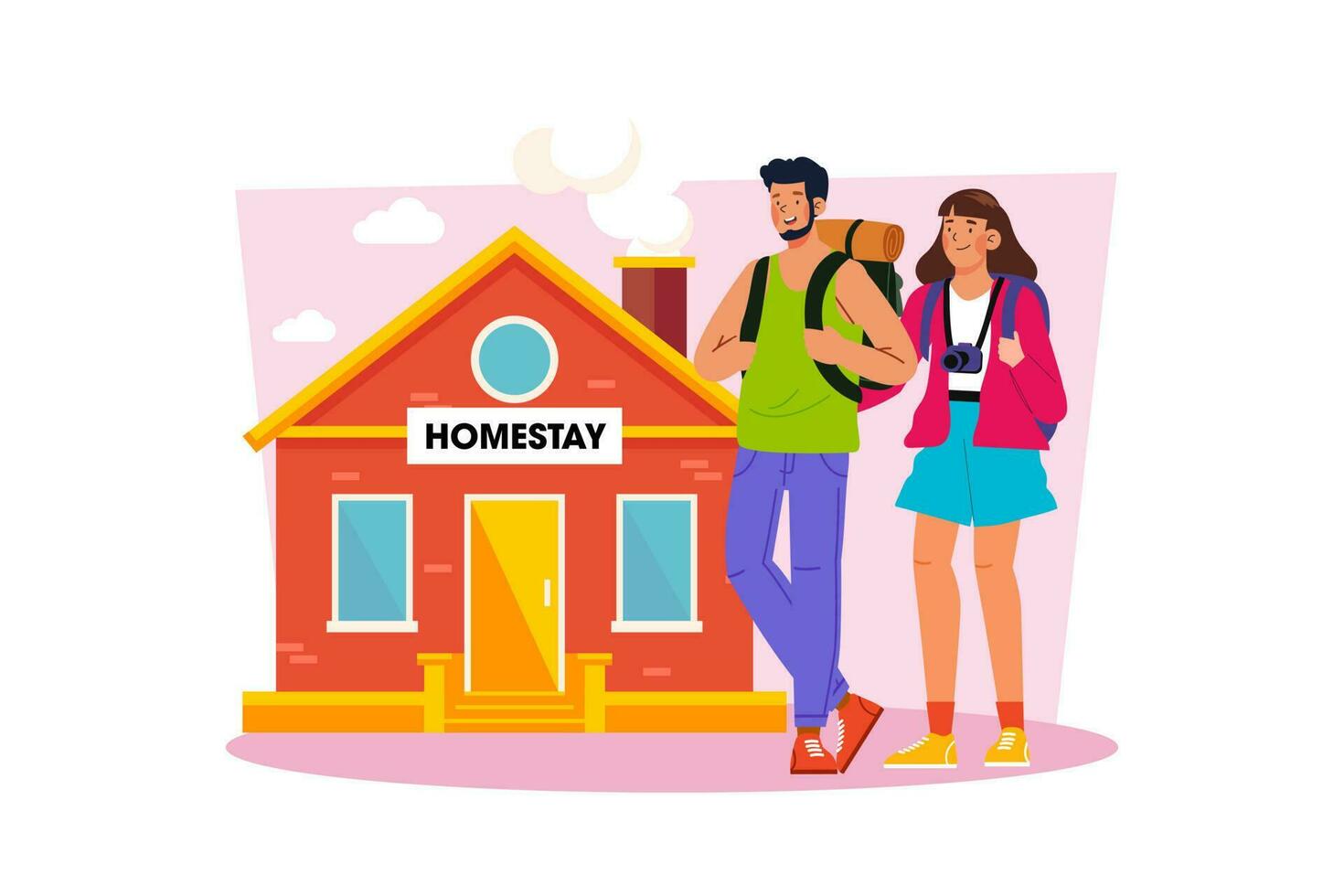 A couple booking a homestay to experience local life vector