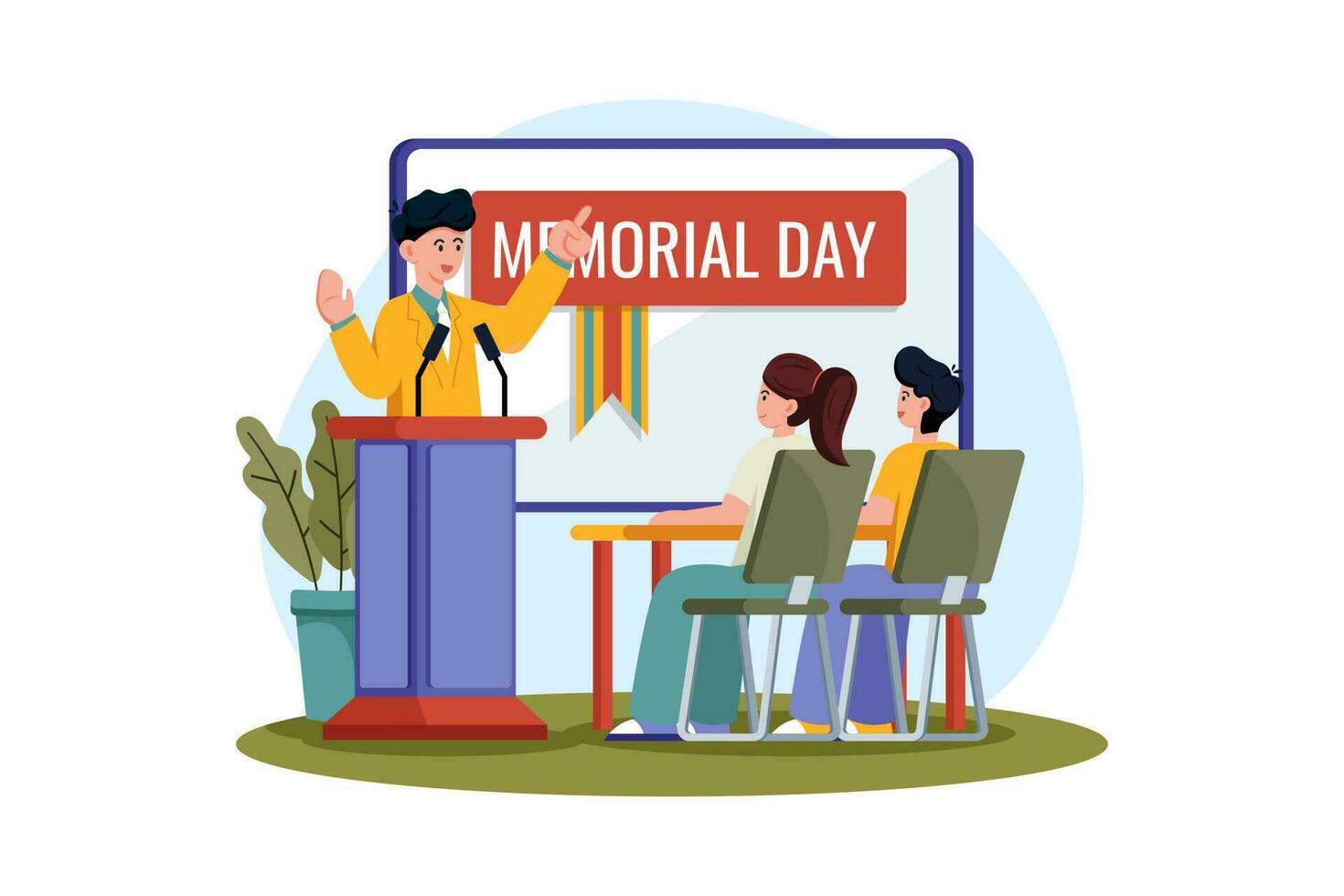 Schools organize assemblies and activities to educate students about the importance of Memorial Day. vector