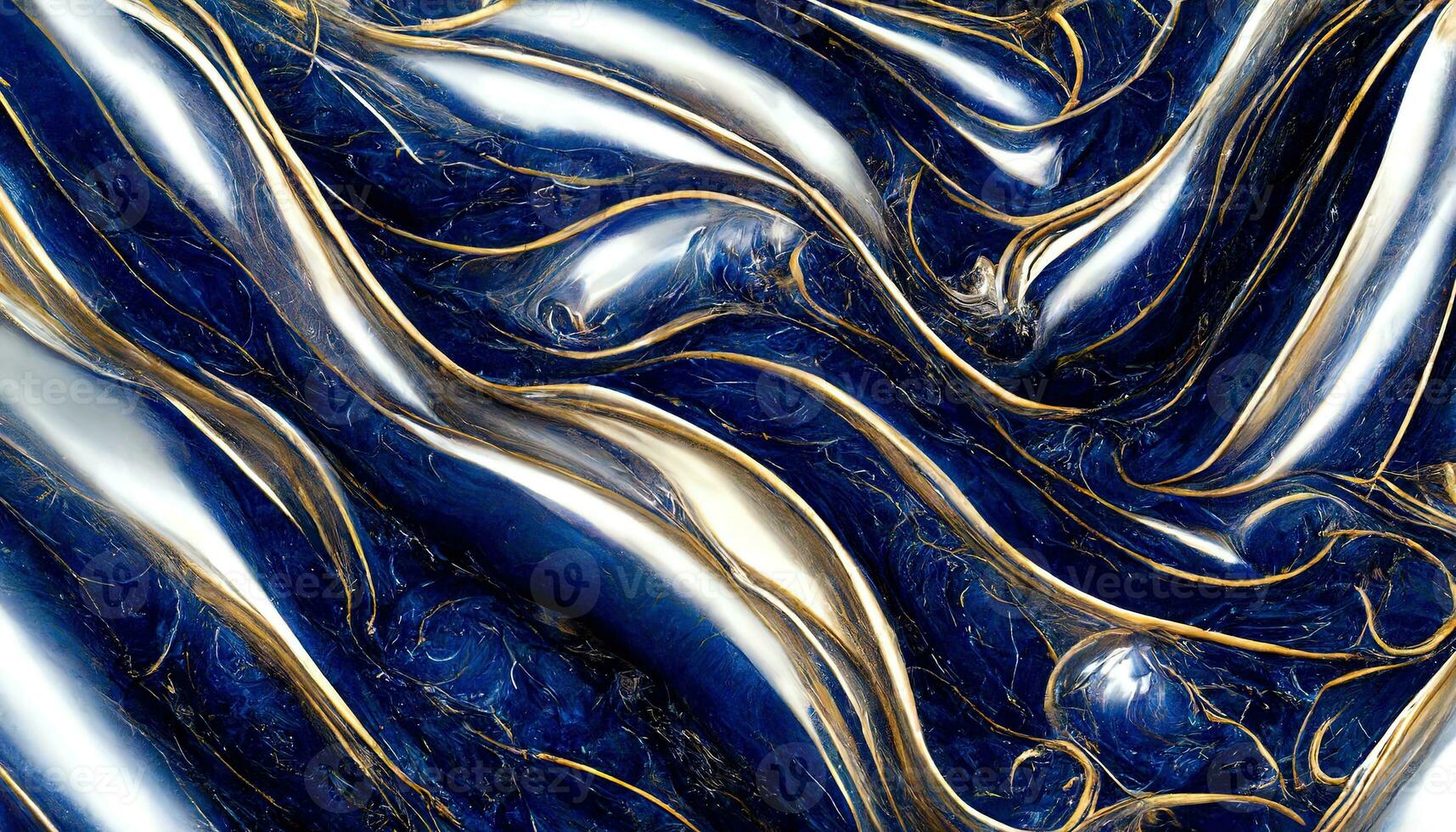 Spectacular abstract glistening blue and metallic silver solid liquid waves. Swirling golden and blue pastel pattern, shining silver color, marble geometric, vintage photo