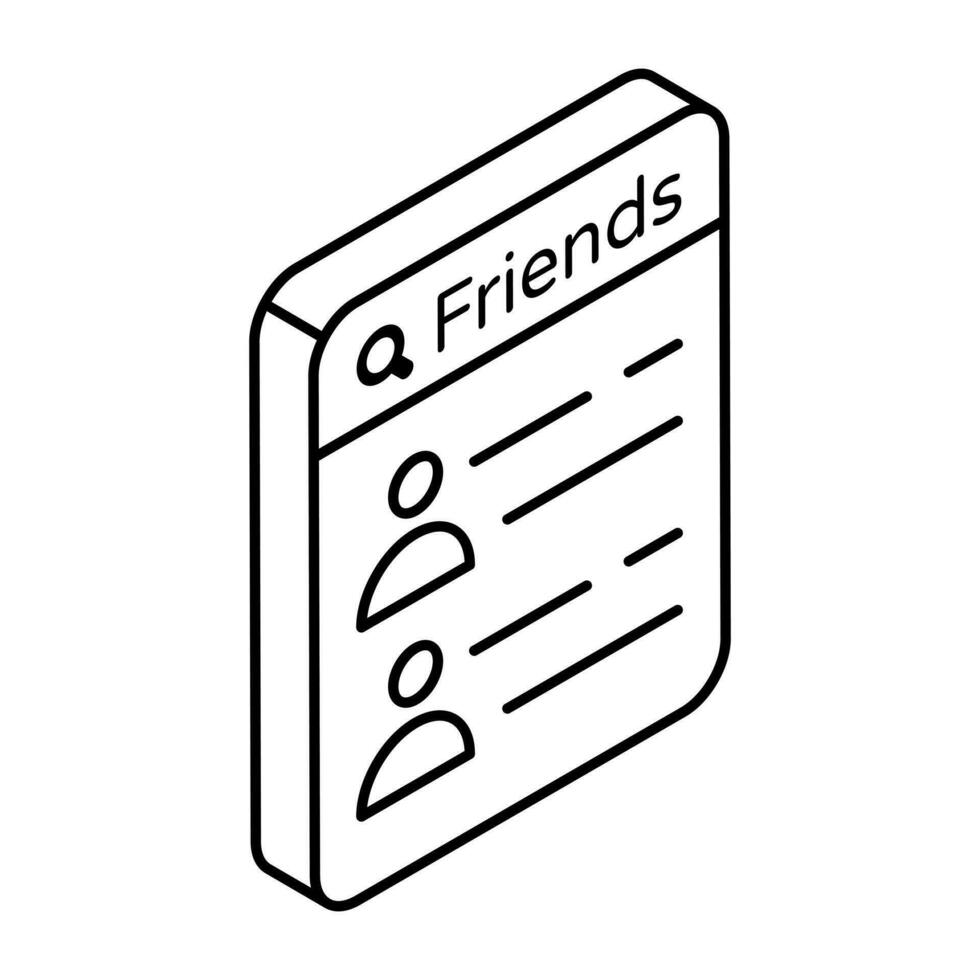 Conceptual linear design icon of friend list vector