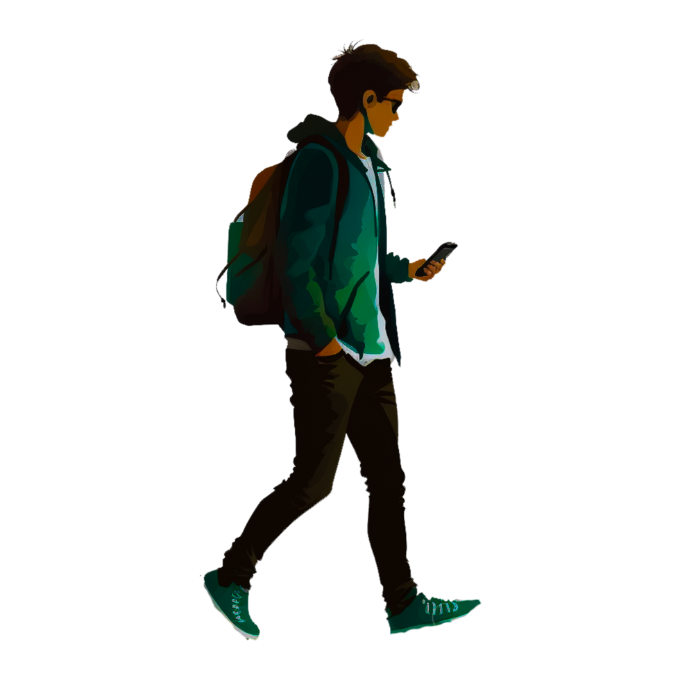 hombre caminando con móvil png