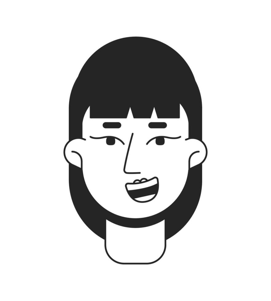 bonito niña mirando adelante con sonrisa monocromo plano lineal personaje cabeza. simpático joven mujer. editable contorno mano dibujado humano cara icono. 2d dibujos animados Mancha vector avatar ilustración para animación