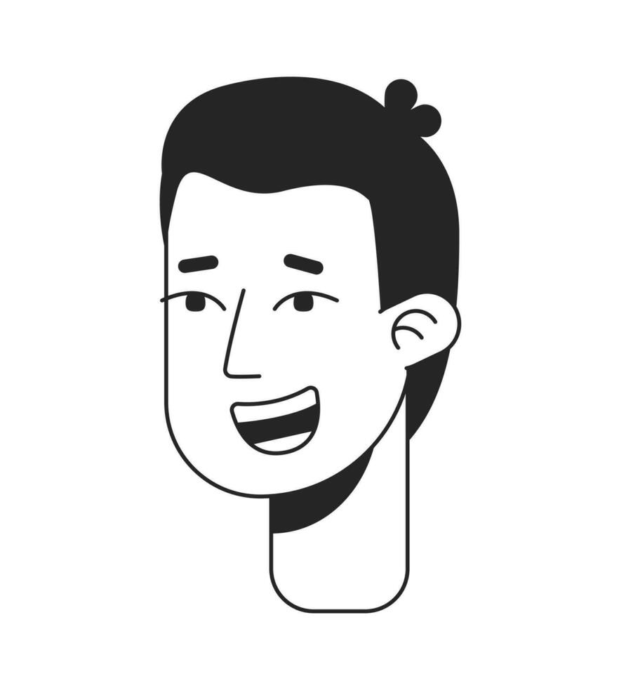 extremadamente lleno de alegría joven hombre monocromo plano lineal personaje cabeza. emocionado hombre levantamiento cejas editable contorno mano dibujado humano cara icono. 2d dibujos animados Mancha vector avatar ilustración para animación