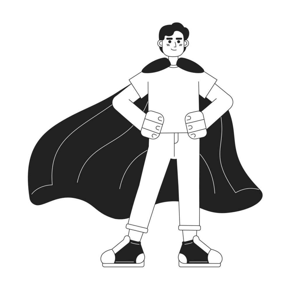 creer en tú mismo monocromo concepto vector Mancha ilustración. yo motivado hombre vistiendo superhéroe capa 2d plano bw dibujos animados personaje para web ui diseño. aislado editable mano dibujado héroe imagen