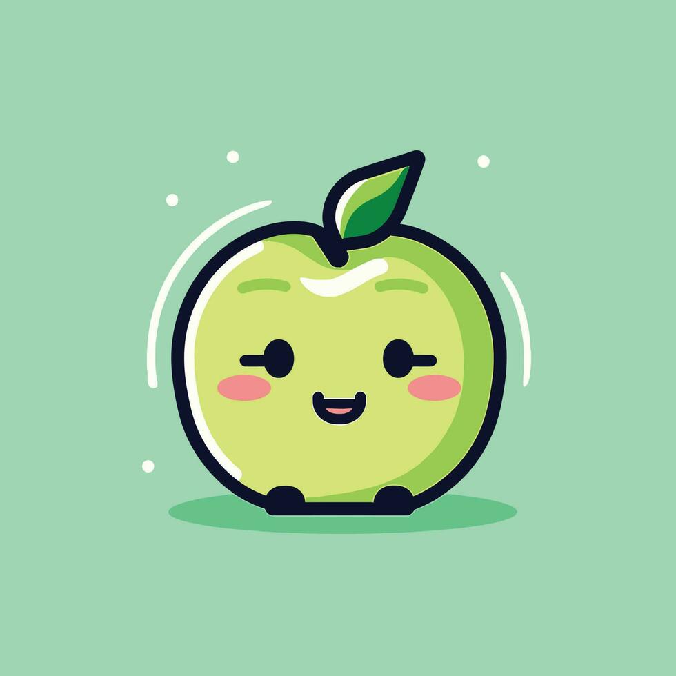 Cute kawaii apple chibi mascot vector cartoon style