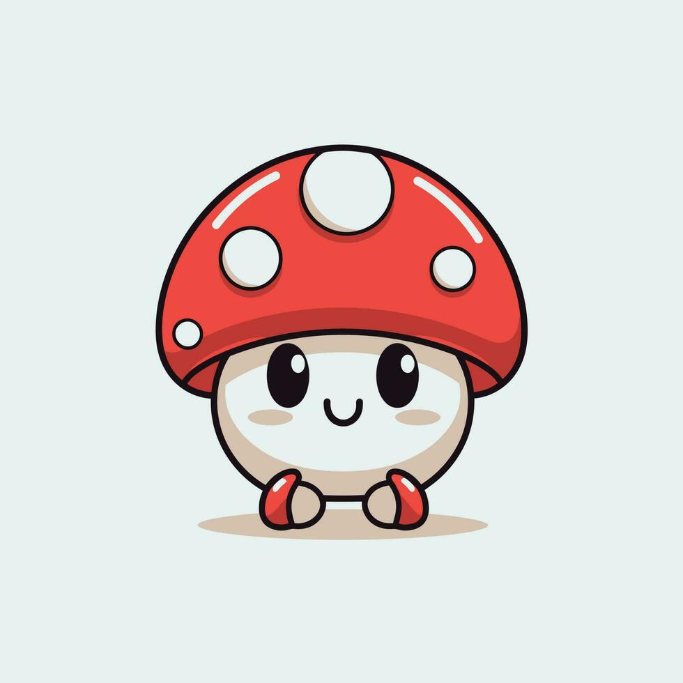 Cute kawaii mushroom chibi mascot vector cartoon style