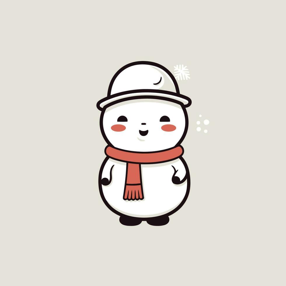 Cute kawaii snowman chibi mascot vector cartoon style