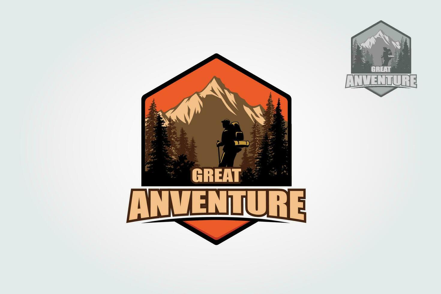 Great Adventure Vector Logo Template. The main symbol of the logo is mountain and pines tree, this logo symbolizes a nature, peace, and calm, this logo also look modern, sporty, simple and young.