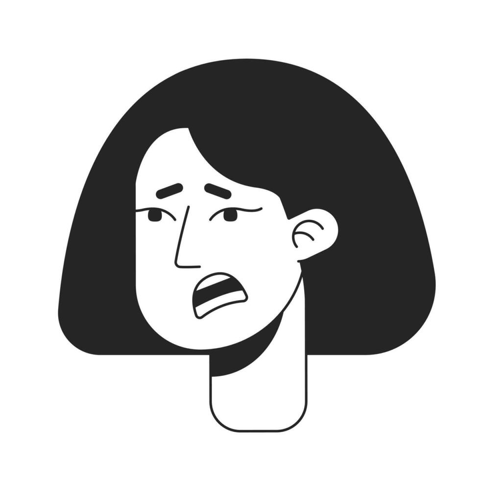 Young woman feeling offended flat line monochromatic vector character head. Negative surprise. Editable outline avatar icon. 2D cartoon line spot illustration for web graphic design, animation