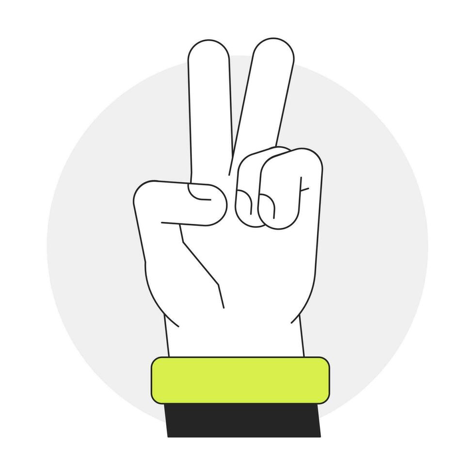 Peace fingers flat line vector spot illustration. Showing v sign 2D cartoon outline first view hand on white for web UI design. Victory gesture. Hippie symbol editable isolated colorful hero image