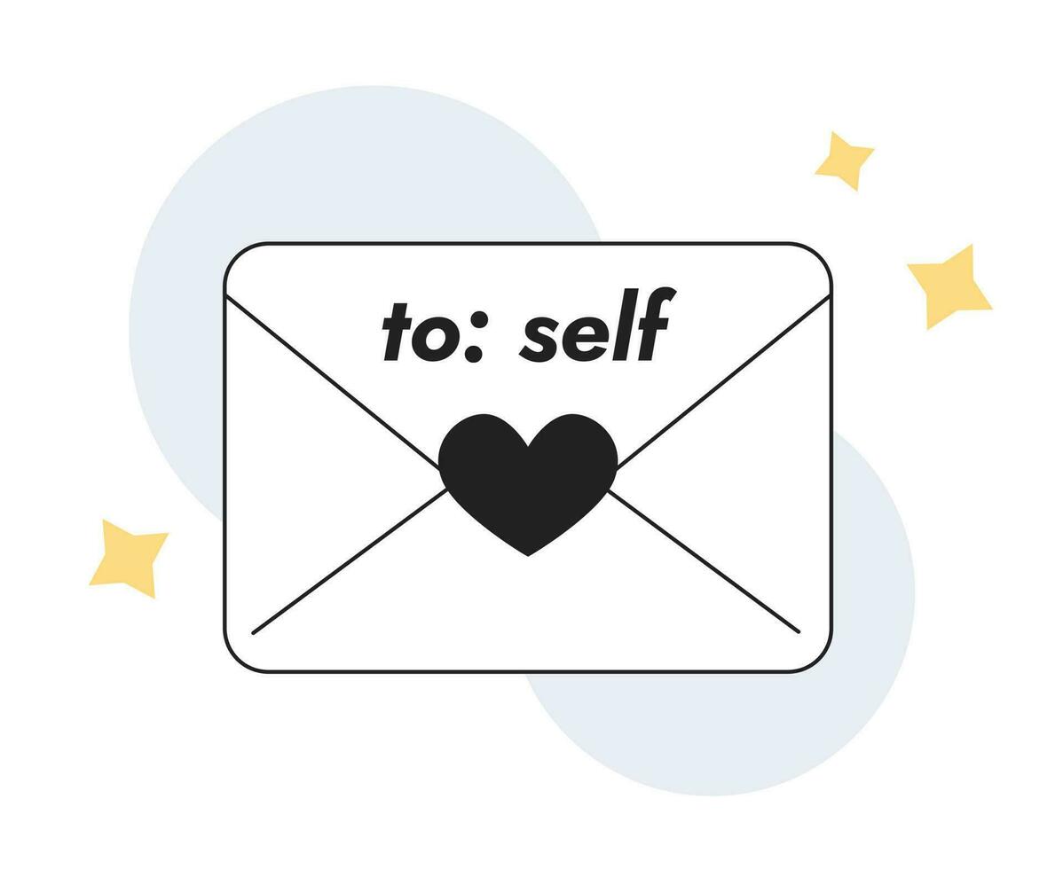 Letter to future self monochrome concept vector spot illustration. Motivational letter 2D flat bw cartoon object for web UI design. Isolated editable hand drawn hero image