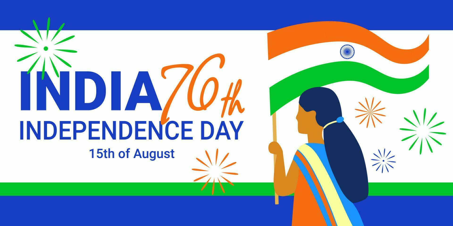 Indian Independence Day banner in a flat style, greeting, invitation with 76th anniversary of India Independence. vector