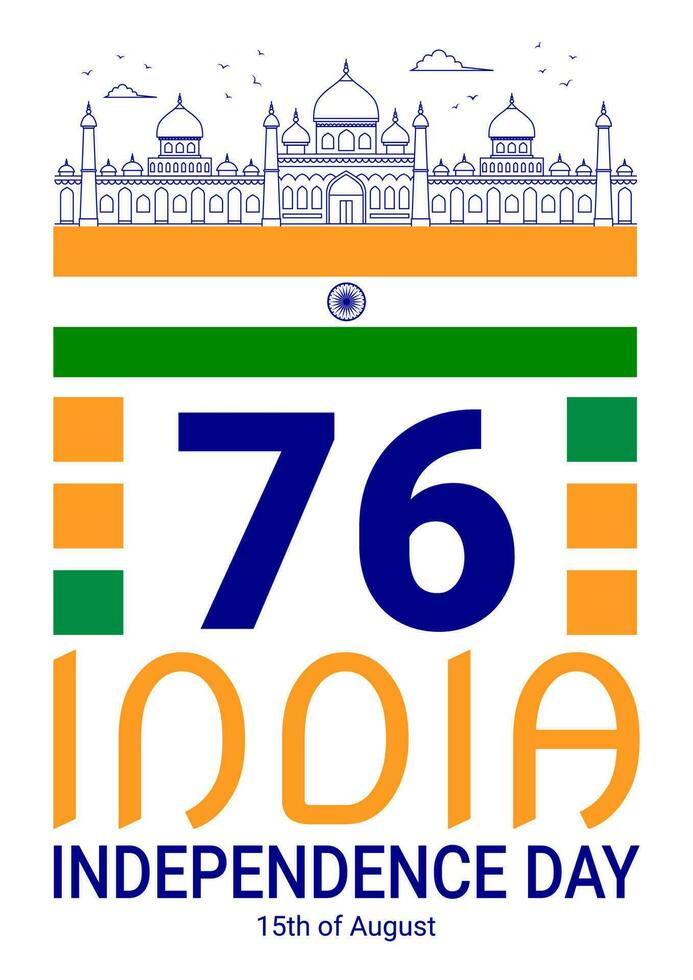 Indian Independence Day poster, greeting, invitation with 76th anniversary of India Independence. vector