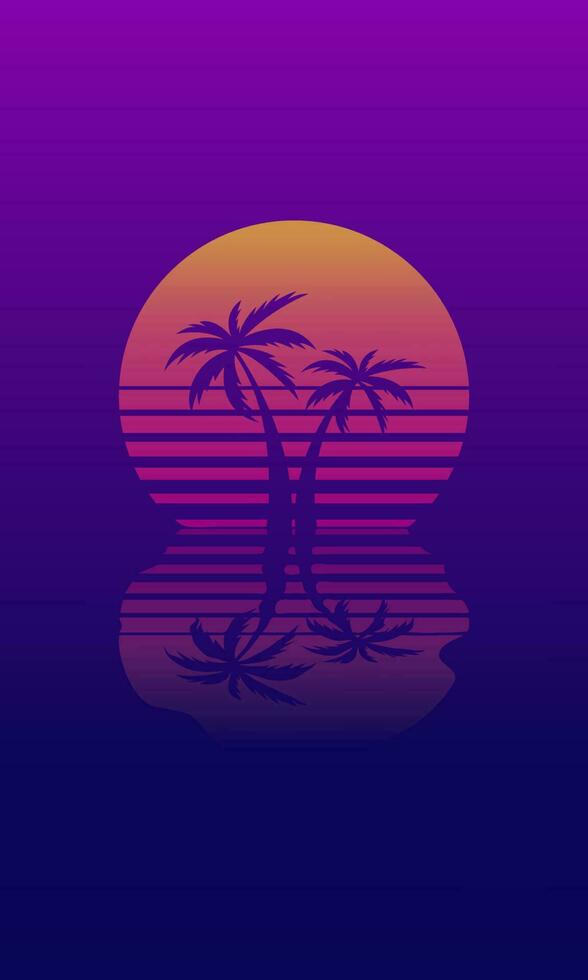 Sunset with Palm Trees on blue background vector