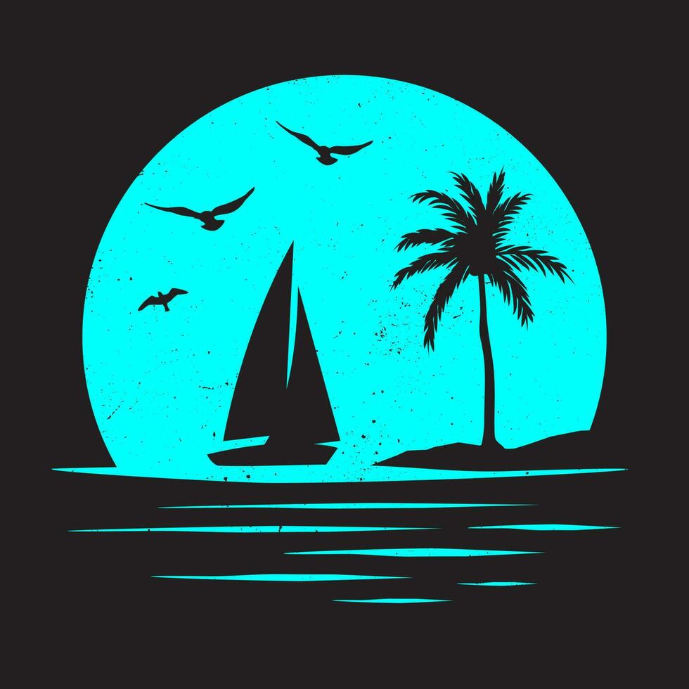 vector gráfico para camiseta con playa