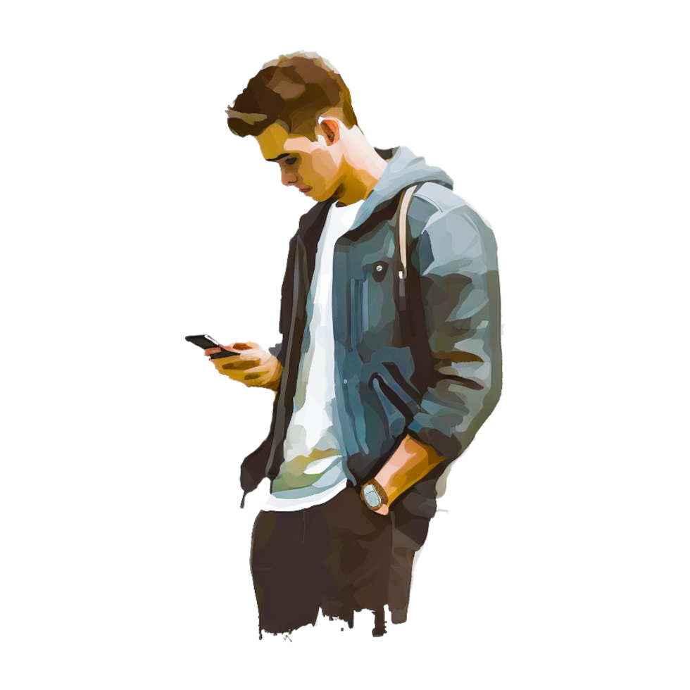 man holding phone png