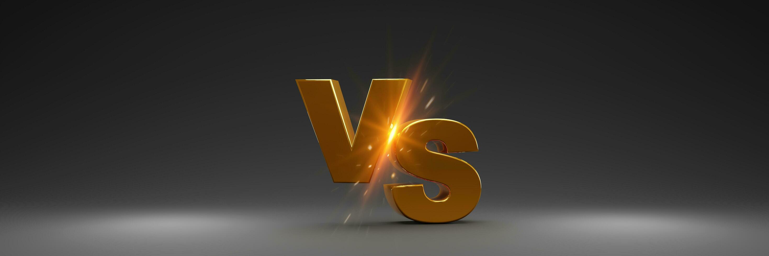 Versus battle VS golden background on black background, for designing sports games, matches, tournaments, martial arts, and fight battles. photo