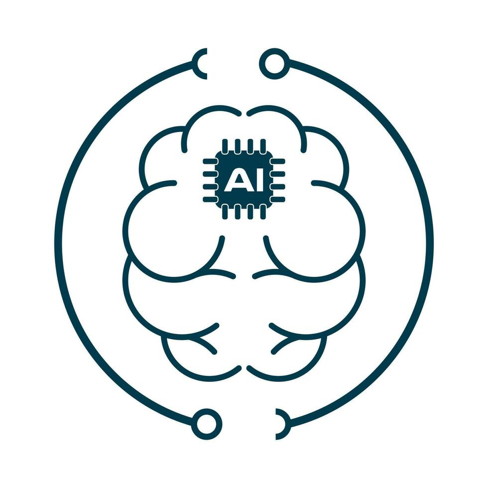 AI brain chip inside and line circle technology system for UI of wep, app, vector illustration