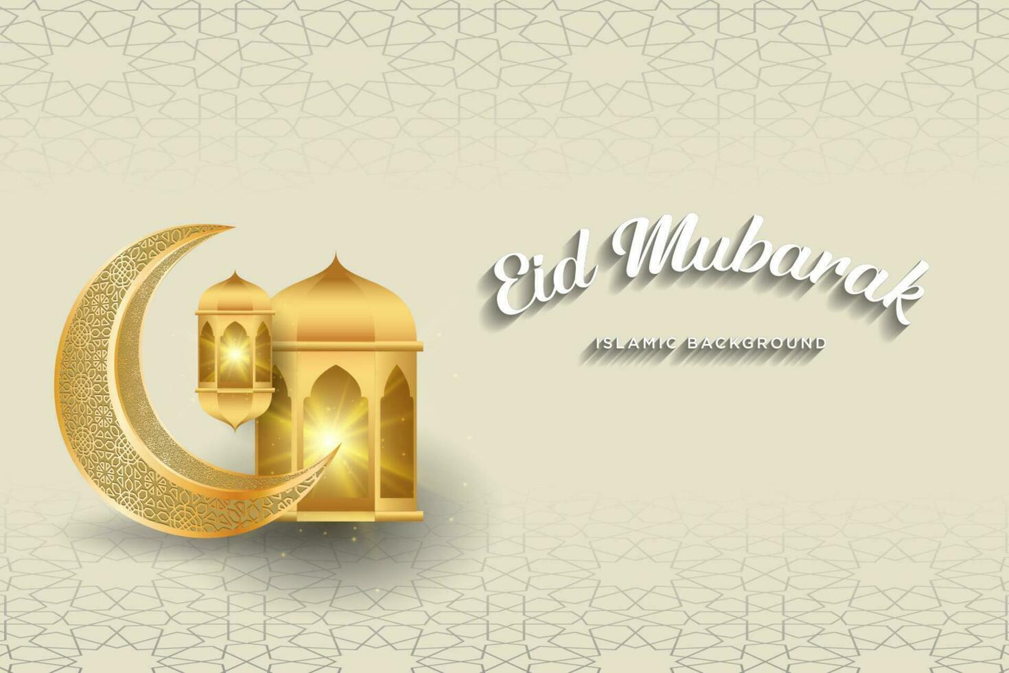 eid mubarak greeting background with crescent moon and chandelier concept vector