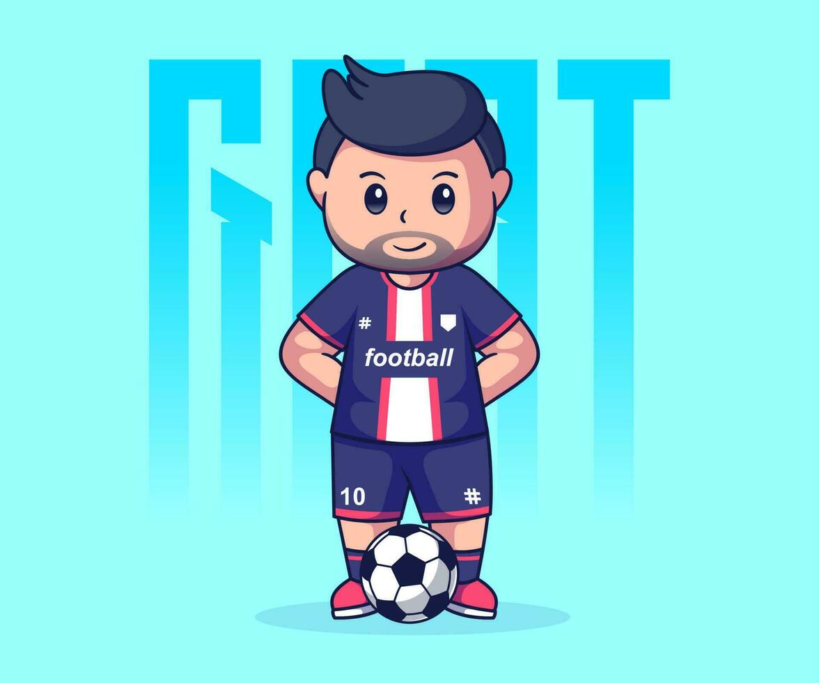 profesional fútbol jugador chibi personaje vector ilustración, linda plano dibujos animados concepto.