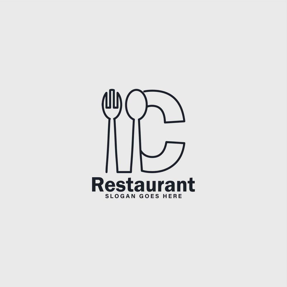 restaurante logo minimalista, carta C logo con cuchara y tenedor símbolo vector