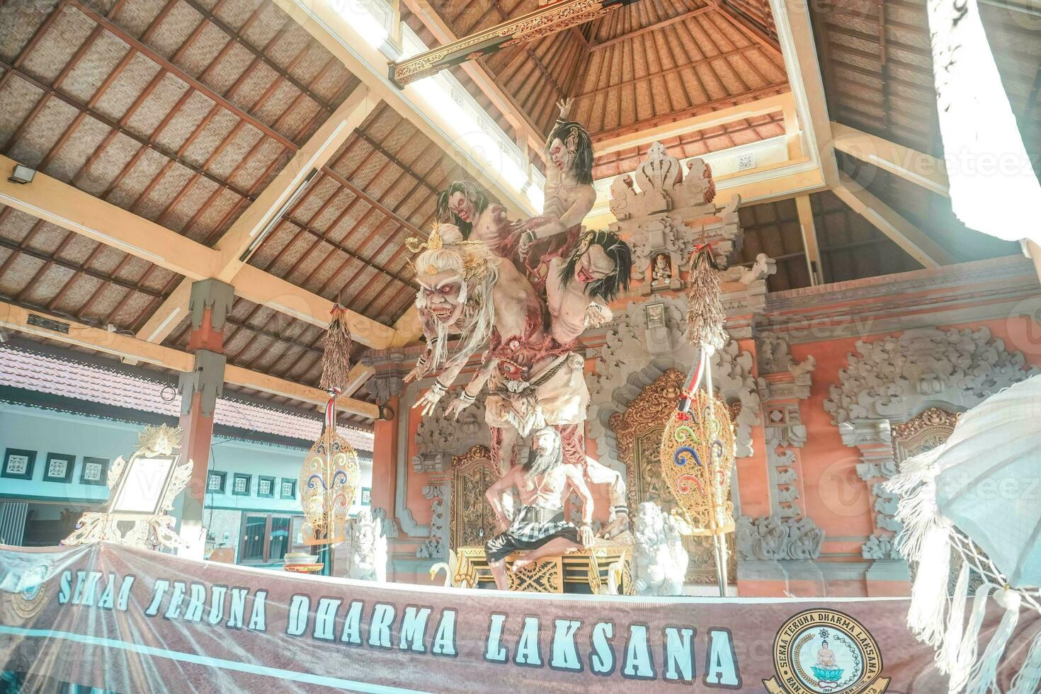 Ogoh-ogoh is a Balinese traditional giant puppet made of bamboo and paper mache, representing evil spirits. It's paraded around before the Nyepi Day to ward off negativity. photo