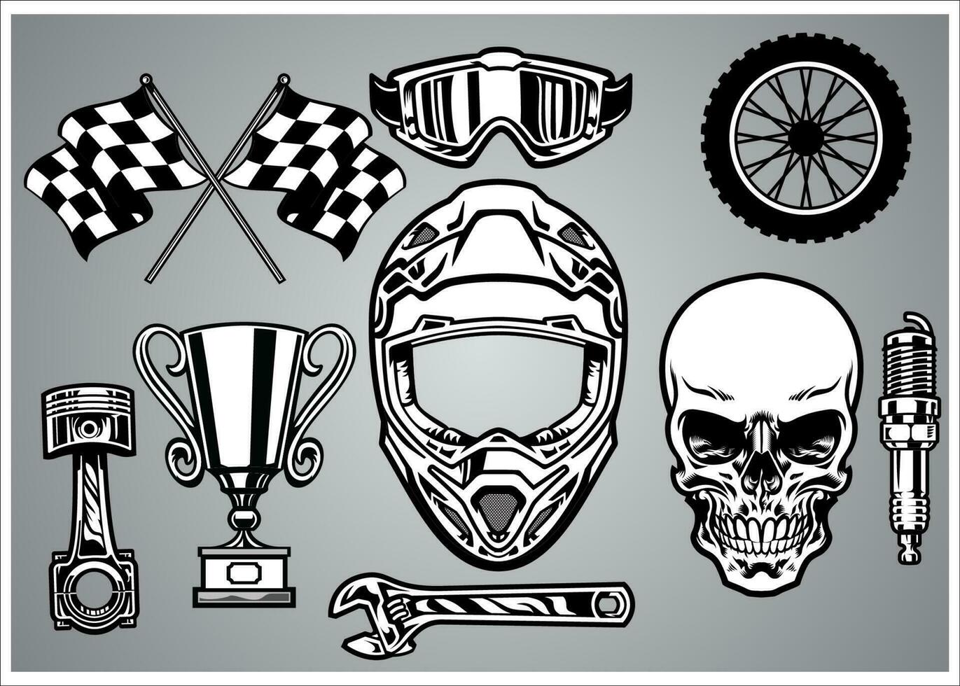 Set of Motocross racing with skull vector