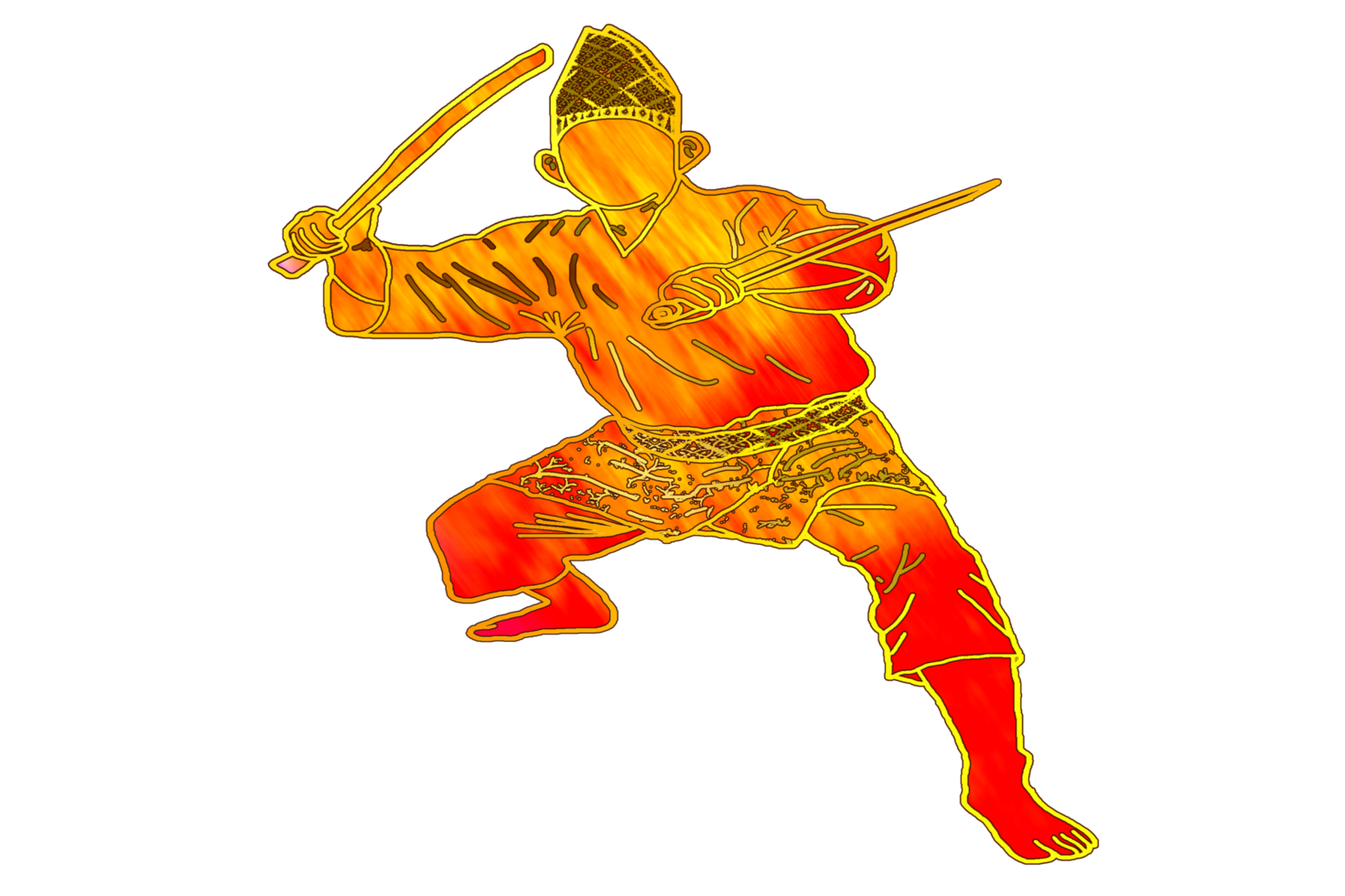 icon martial art Malay show skill movement with two machetes weapon